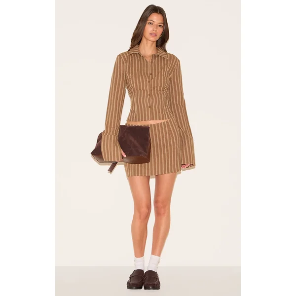 Brown Pinstripe A Line Mini Skirt