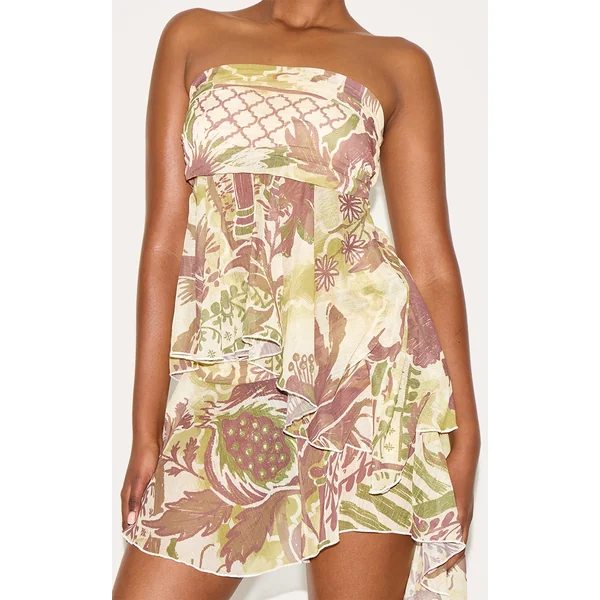 Brown Printed Drape Detail Top