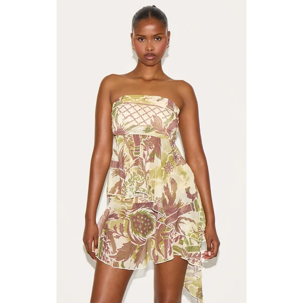 Brown Printed Drape Mini Skirt