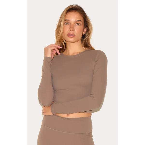 Brown Sculpt Long Sleeve Gym Top