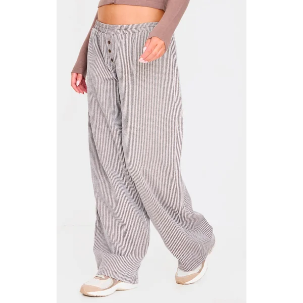 Brown Stripe Soft Woven Boxer Waistband Straight Leg Pants