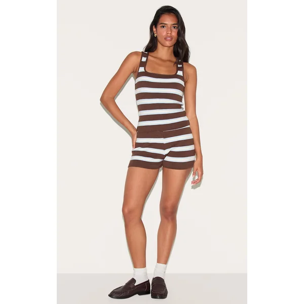 Brown Striped Knit Shorts