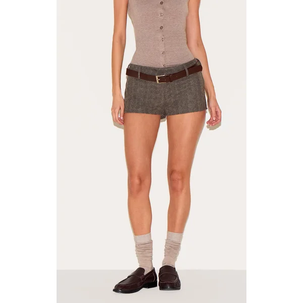 Brown Striped Woven Mini Shorts