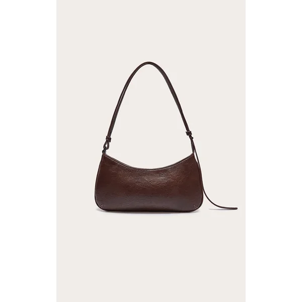 Brown Textured PU Baguette Shoulder Bag
