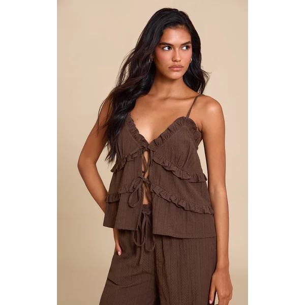 Brown Textured Strappy Cami Top