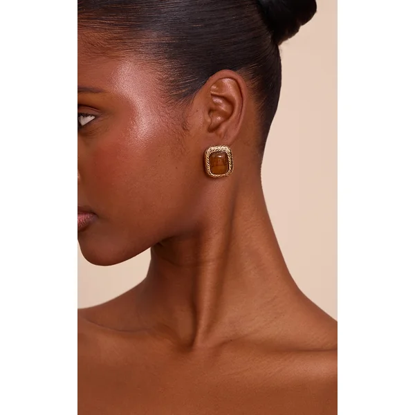 Brown Tigerseye Resin Stud Earrings