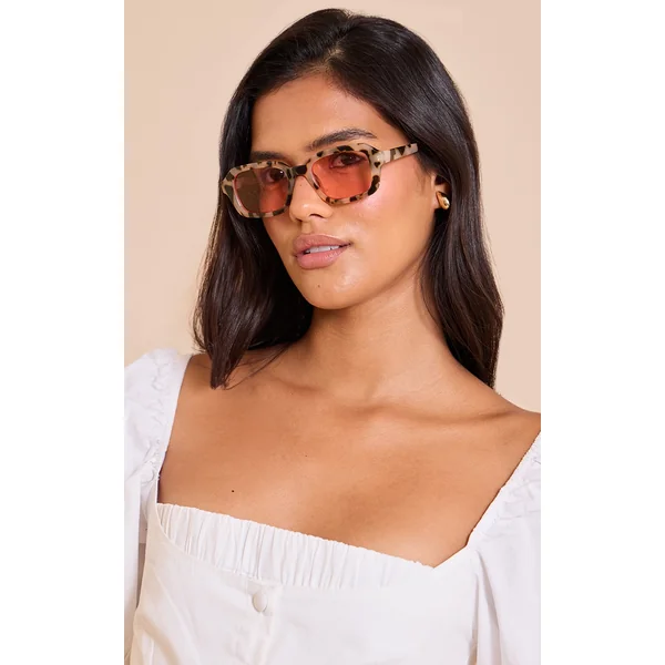 Brown Tort Pink Lens Square Frame Sunglasses