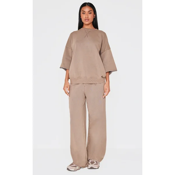 Brown Vintage Wash Wide Leg Sweatpants