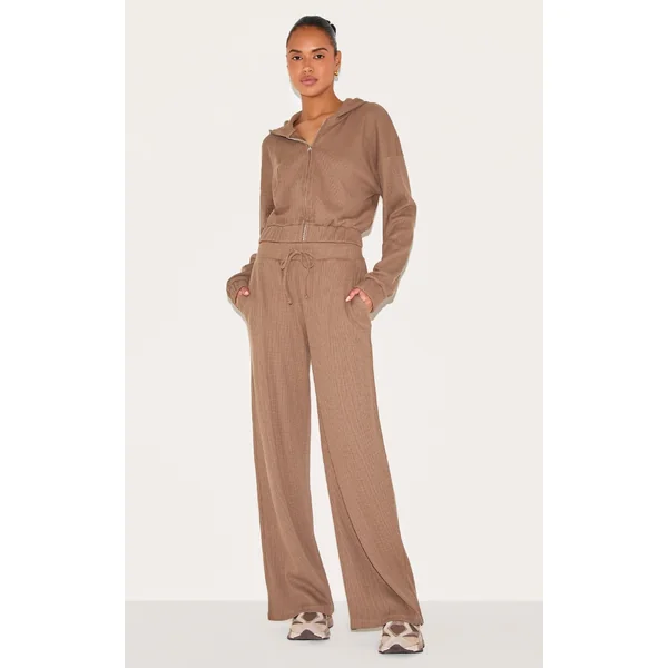 Brown Waffle Wide Leg Pants