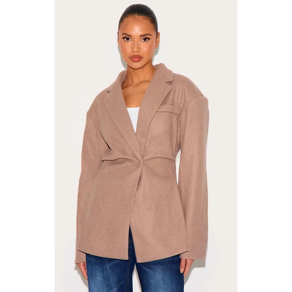 Brown Wool Look Cinched Blazer