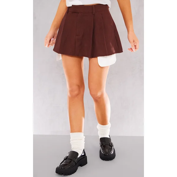 Brown Woven Tailored Skater Skirt