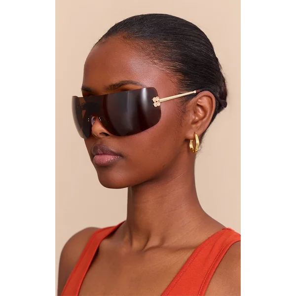 Brown Wrap Around Oversized Visor Sunglasses