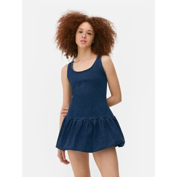 Bubble Hem Mini Dress - Light Blue
