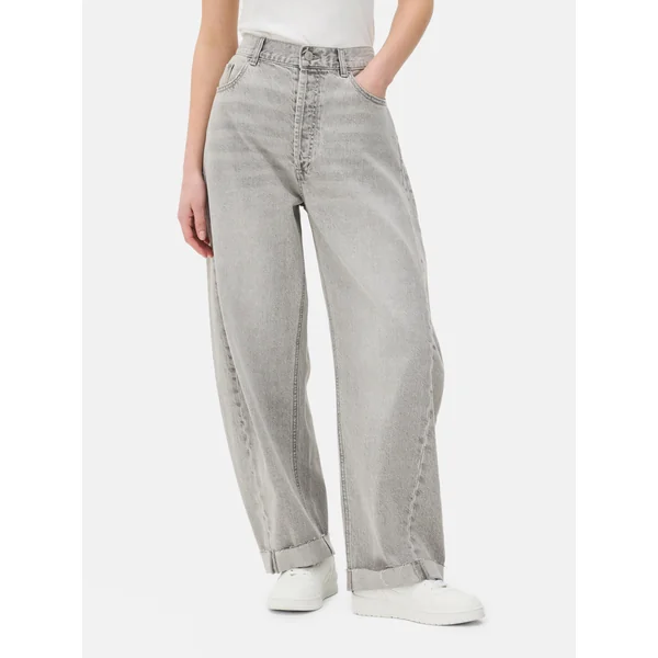 Buckle Barrel Leg Jeans - Gray