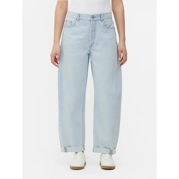 Buckle Barrel Leg Jeans - Light Blue