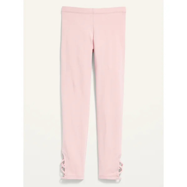 Built-In Tough Full-Length Lattice-Hem Leggings for Girls - Abalone Pink