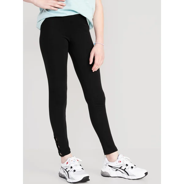 Built-In Tough Full-Length Lattice-Hem Leggings for Girls - Black Jack