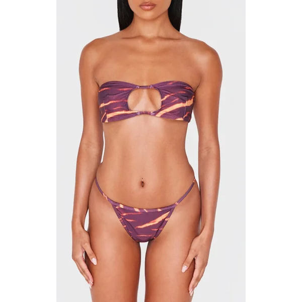 Burgundy Abstract Print Cheeky Bikini Bottoms