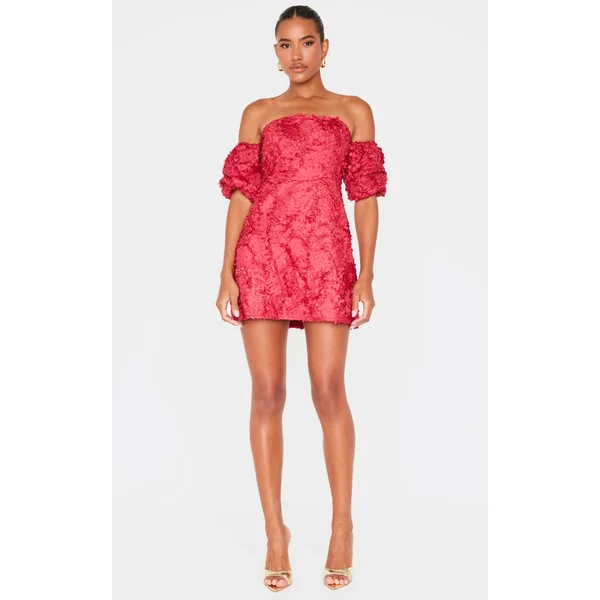 Burgundy Abstract Textured A Line Shift Dress