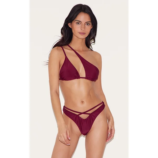 Burgundy Asymmetric One Shoulder Triangle Bikini Top