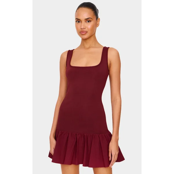 Burgundy Bandage Dropped Waist Mini Dress