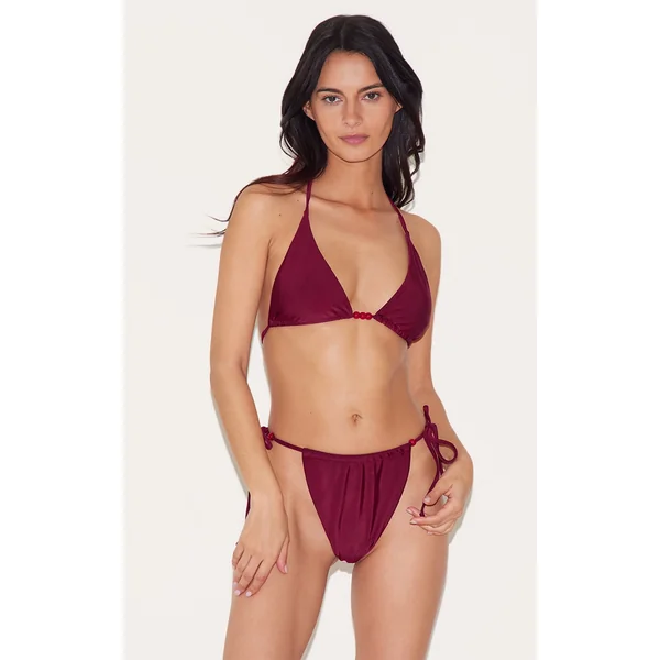 Burgundy Beaded Tie Side Bikini Bottoms