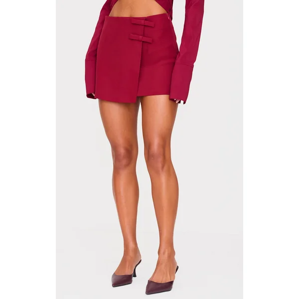 Burgundy Bow Detail Wrap over Skort