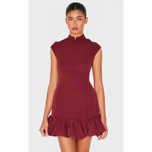 Burgundy Bust Seam Detail Puffball Dress