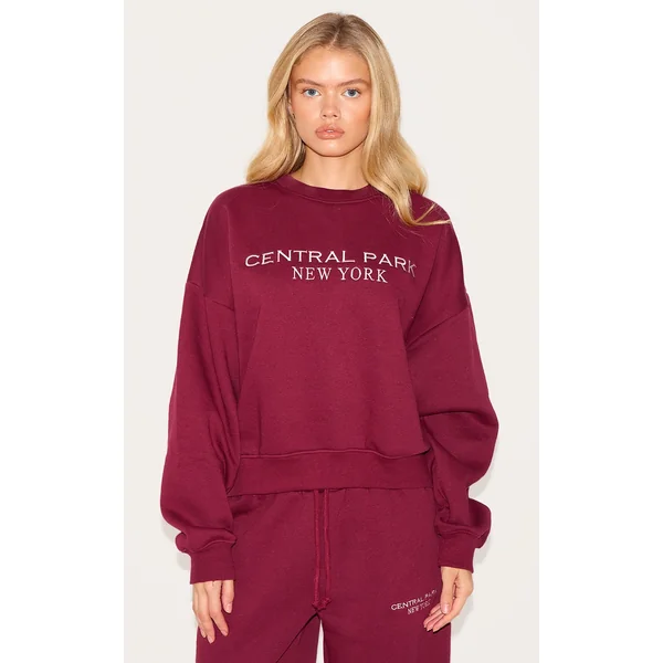 Burgundy Central Park Embroidered Boxy Sweat
