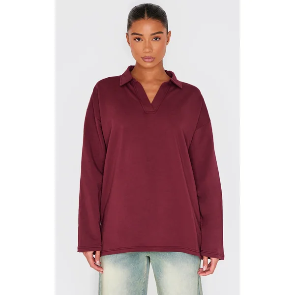Burgundy Collared Lightweight Sweatshirt