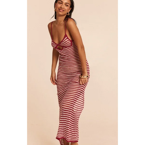 Burgundy Contrast Crochet Maxi Beach Dress