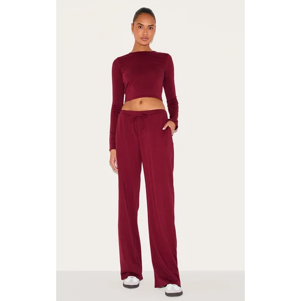 Burgundy Cotton Wide Leg Pants