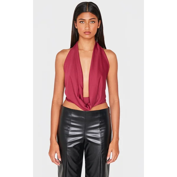 Burgundy Cowl Neck Long Top