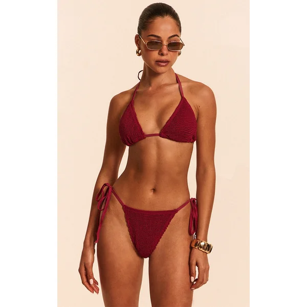 Burgundy Crinkle Double Tie Side Bikini Bottoms