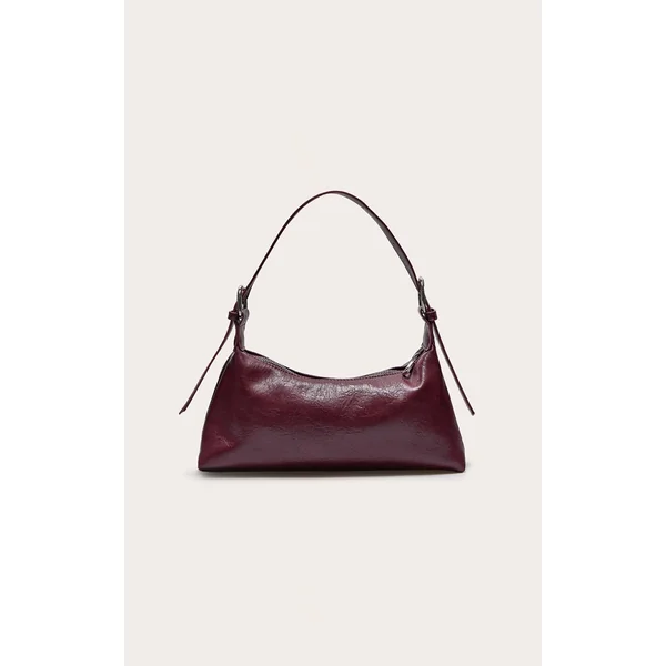 Burgundy Crinkle Pu Buckle Detail Shoulder Bag