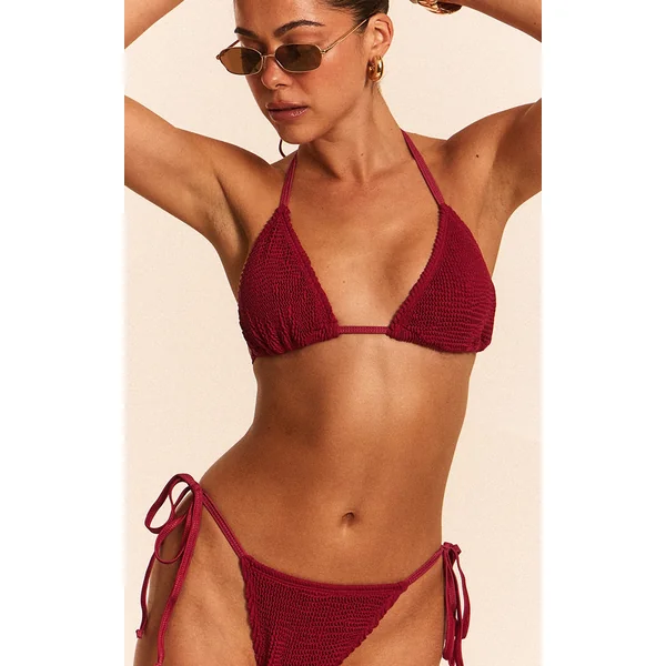 Burgundy Crinkle Triangle Bikini Top