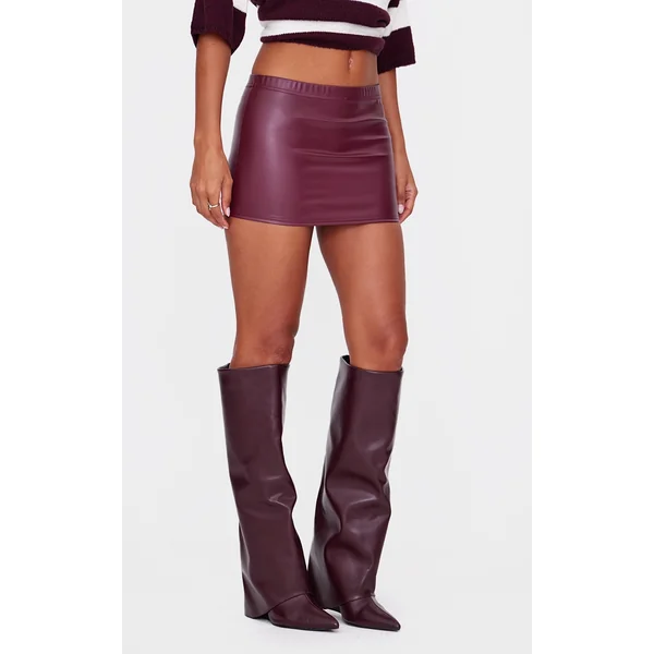 Burgundy Faux Leather Micro Mini Skirt