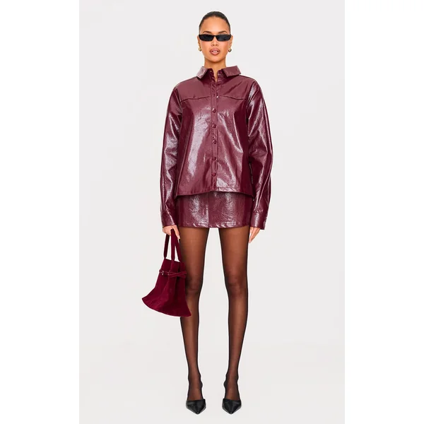 Burgundy Faux Leather Mini Skirt