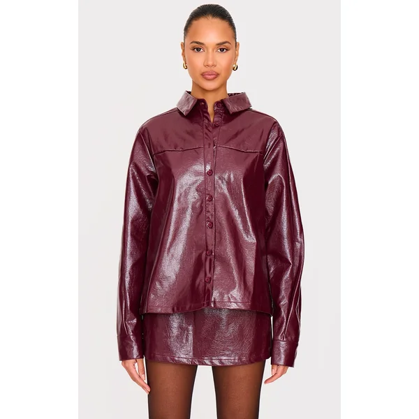 Burgundy Faux Leather Oversized Shirt