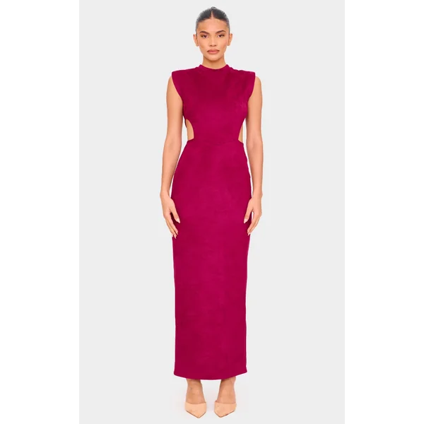 Burgundy Faux Suede Cut Out Maxi Dress