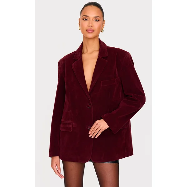 Burgundy Faux Suede Longline Blazer