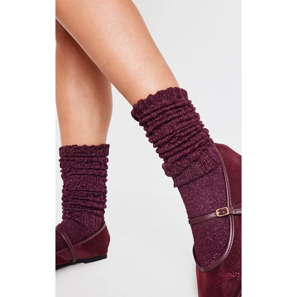 Burgundy Glitter Slouchy Sock