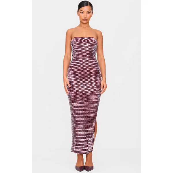 Burgundy Hot Fix Bandeau Maxi Dress