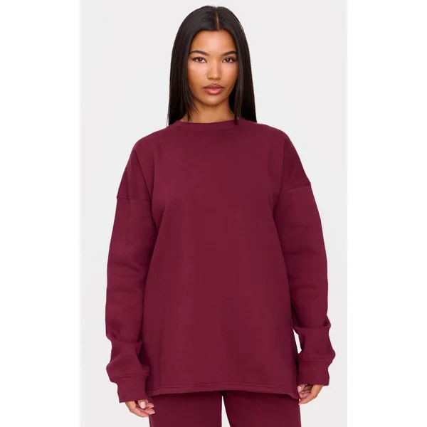 Burgundy Oversized Split Hem Sweatshirt