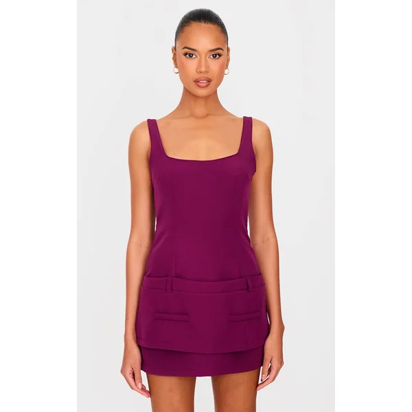 Burgundy Panel Belted Mini Dress