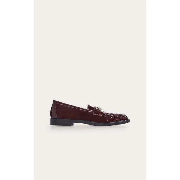 Burgundy Patent Loafer With Gold Buckle Detail