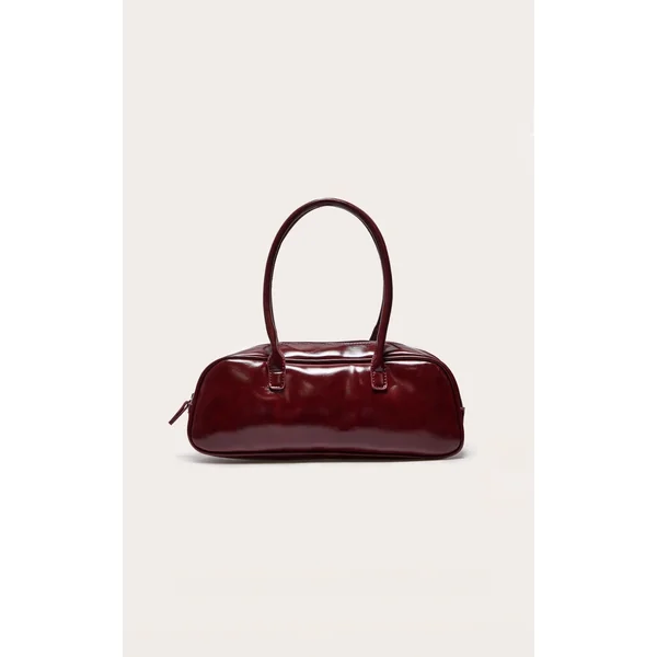 Burgundy Patent PU Baguette Shoulder Bag