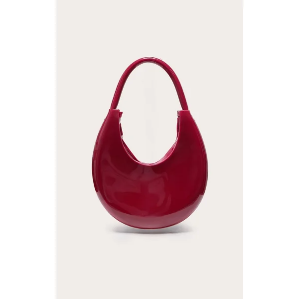Burgundy Patent Pu Round Shoulder Bag