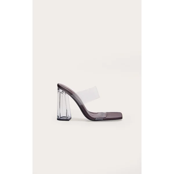 Burgundy Perspex Double Strap Square Toe Chunky Block High Heeled Sandals
