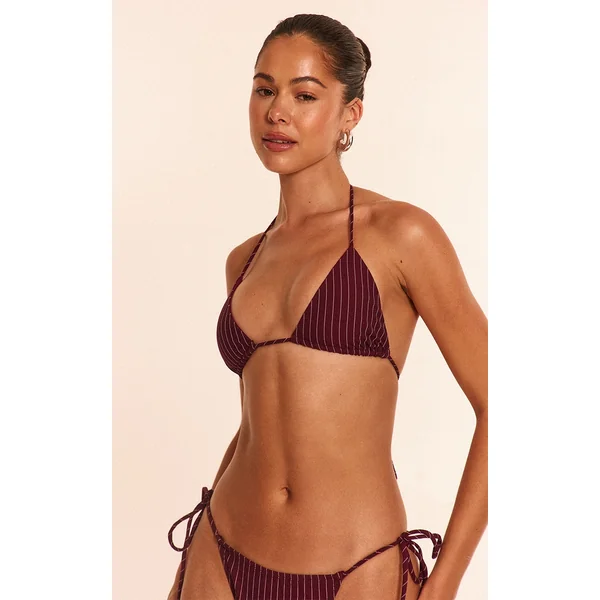 Burgundy Pinstripe Triangle Bikini Top